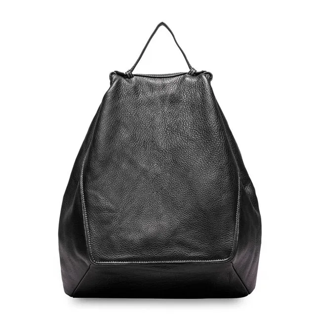 Zency New Model 100% Natural Leather Women Backpack Large Travel Bags Irregular Oval Daily Knapsack Girl's Schoolbag Khaki