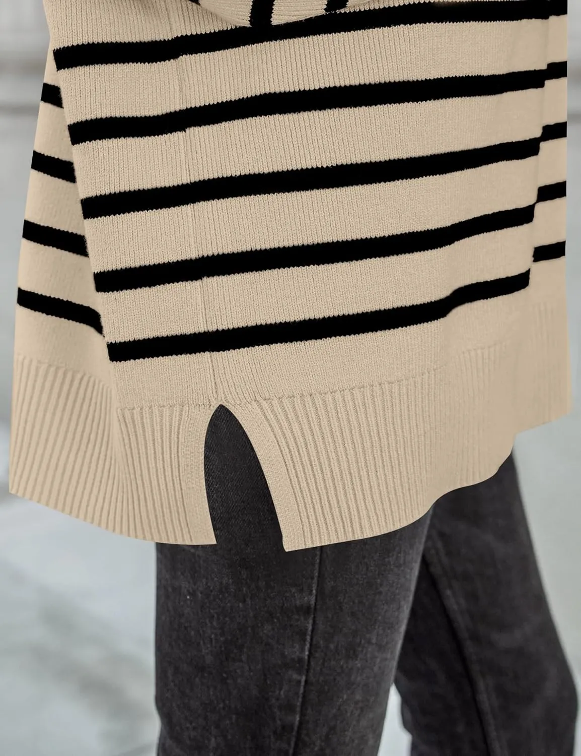 ZESICA Women's Winter Oversized Sweaters Long Sleeve Color Block Mock Neck Side Slit Comfy Loose Knitted Pullover Tops