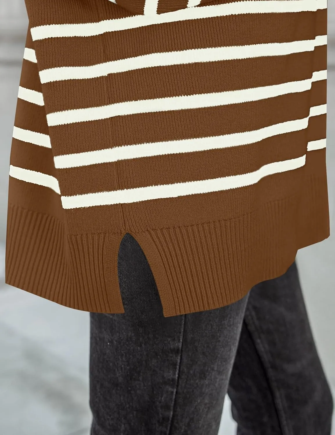 ZESICA Women's Winter Oversized Sweaters Long Sleeve Color Block Mock Neck Side Slit Comfy Loose Knitted Pullover Tops