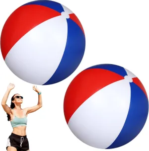 Zhanmai 2 Pack Giant Beach Ball 4 Feet Patriotic Beach Ball Jumbo 4th of July Inflatable Beach Ball Oversized Beach Ball with Fixing Device Patches for Adults Kids Beach Water Game Pool Party Supplies