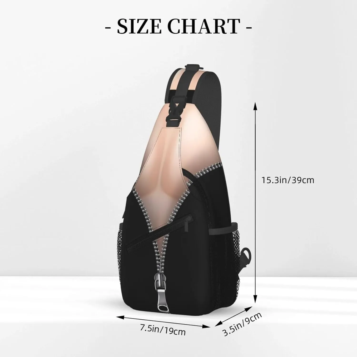 Zipper Fake Muscles Crossbody Bag Cross Chest Bag Adjustable Sling Backpack Sports Gym Shoulder Bags Travel Cycling Daypack Diagonally Casual Rucksack