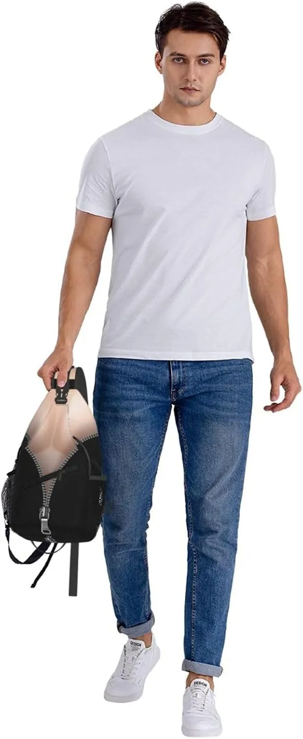 Zipper Fake Muscles Crossbody Bag Cross Chest Bag Adjustable Sling Backpack Sports Gym Shoulder Bags Travel Cycling Daypack Diagonally Casual Rucksack