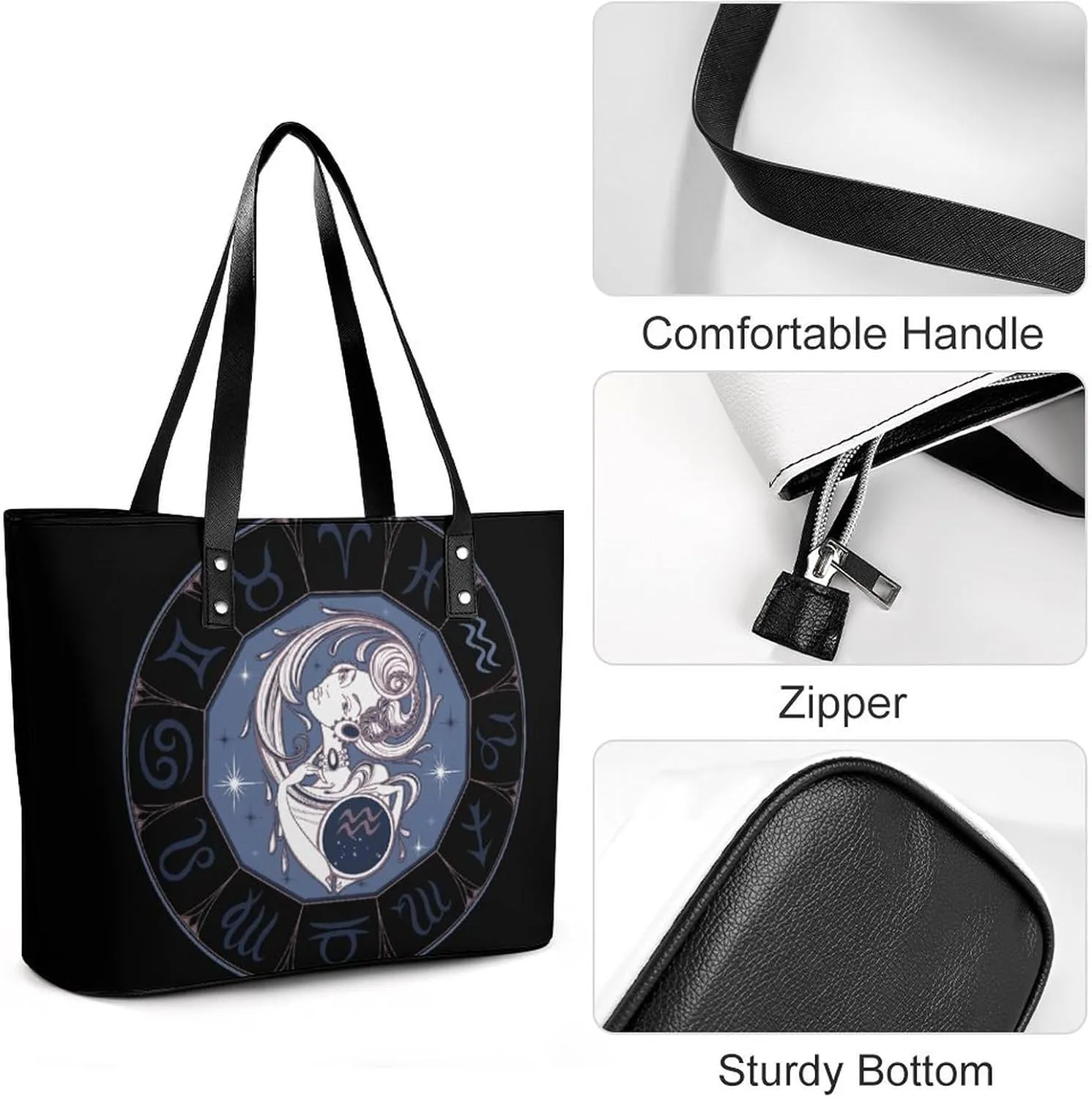 Zodiac Sign Taurus Hobo Handbags With Zipper Large Capacity Satchel Tote Bag Shoulder Bag