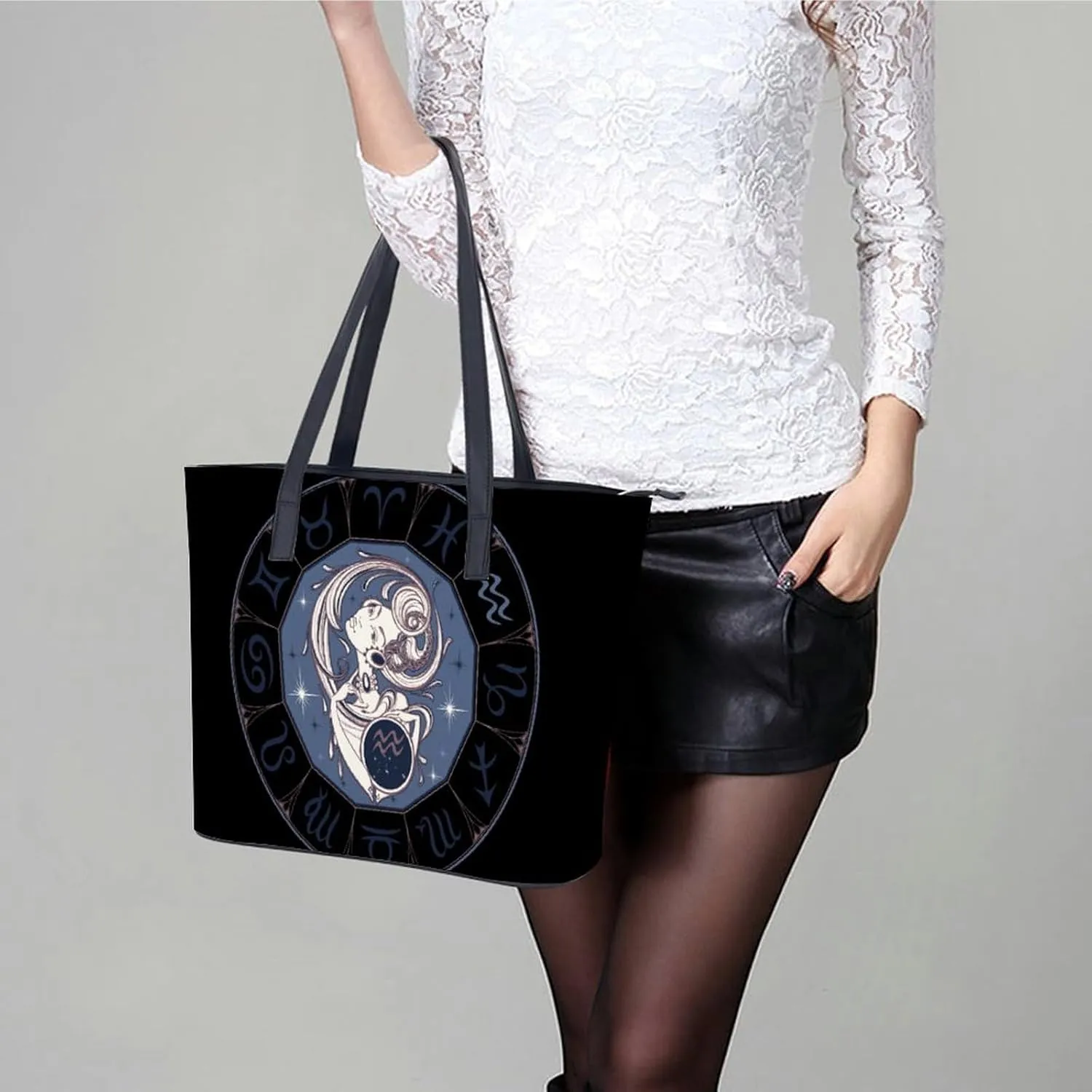 Zodiac Sign Taurus Hobo Handbags With Zipper Large Capacity Satchel Tote Bag Shoulder Bag