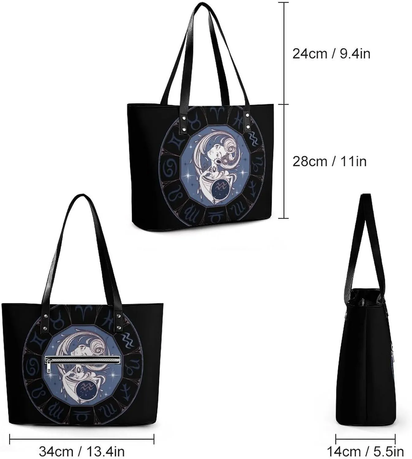 Zodiac Sign Taurus Hobo Handbags With Zipper Large Capacity Satchel Tote Bag Shoulder Bag