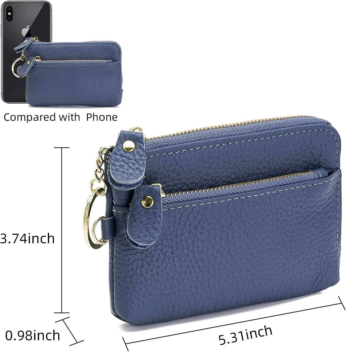 ZOOEASS Women Leather Coin Purse,Large Opening For Easy Access,With Wrist Strap(Navy)