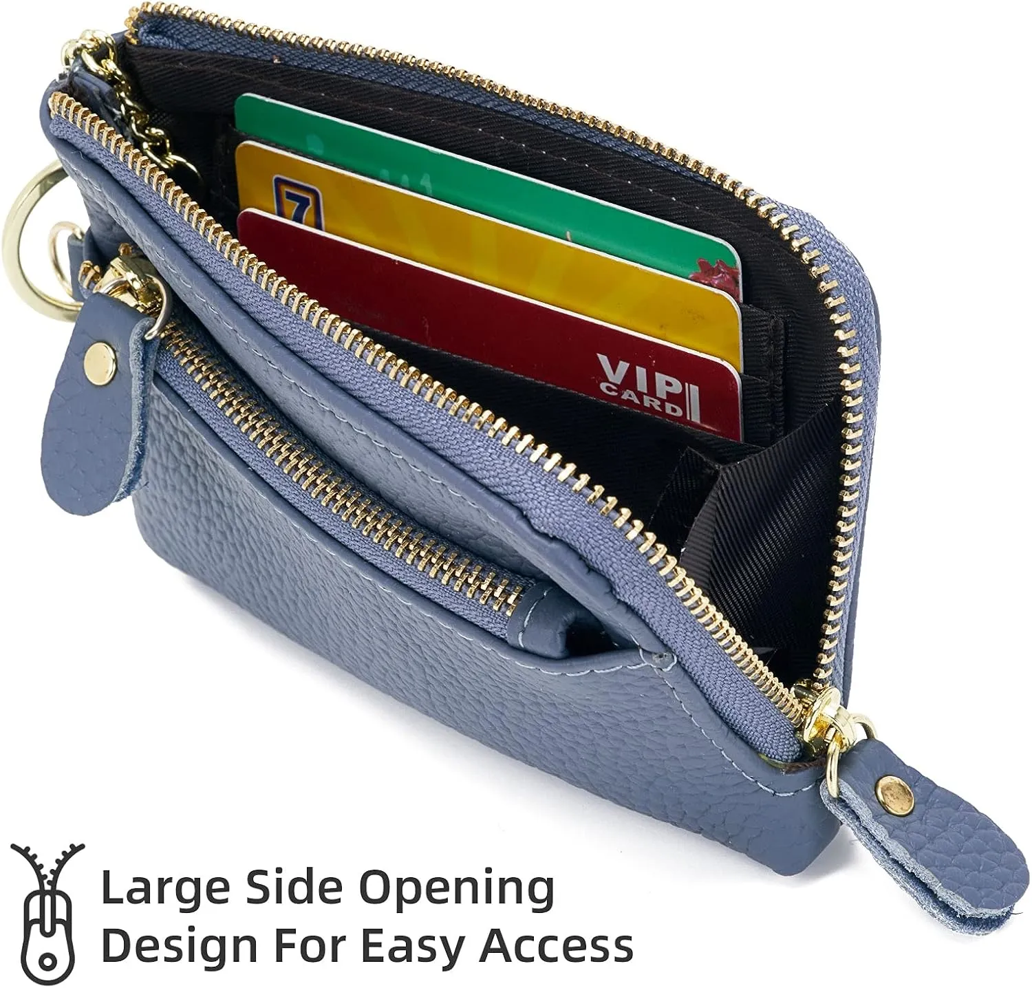 ZOOEASS Women Leather Coin Purse,Large Opening For Easy Access,With Wrist Strap(Navy)