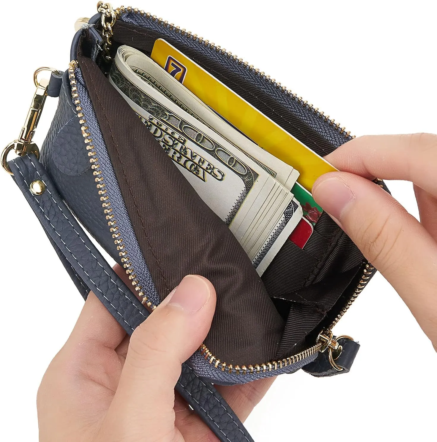ZOOEASS Women Leather Coin Purse,Large Opening For Easy Access,With Wrist Strap(Navy)