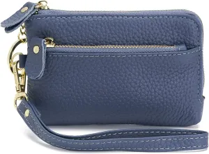 ZOOEASS Women Leather Coin Purse,Large Opening For Easy Access,With Wrist Strap(Navy)