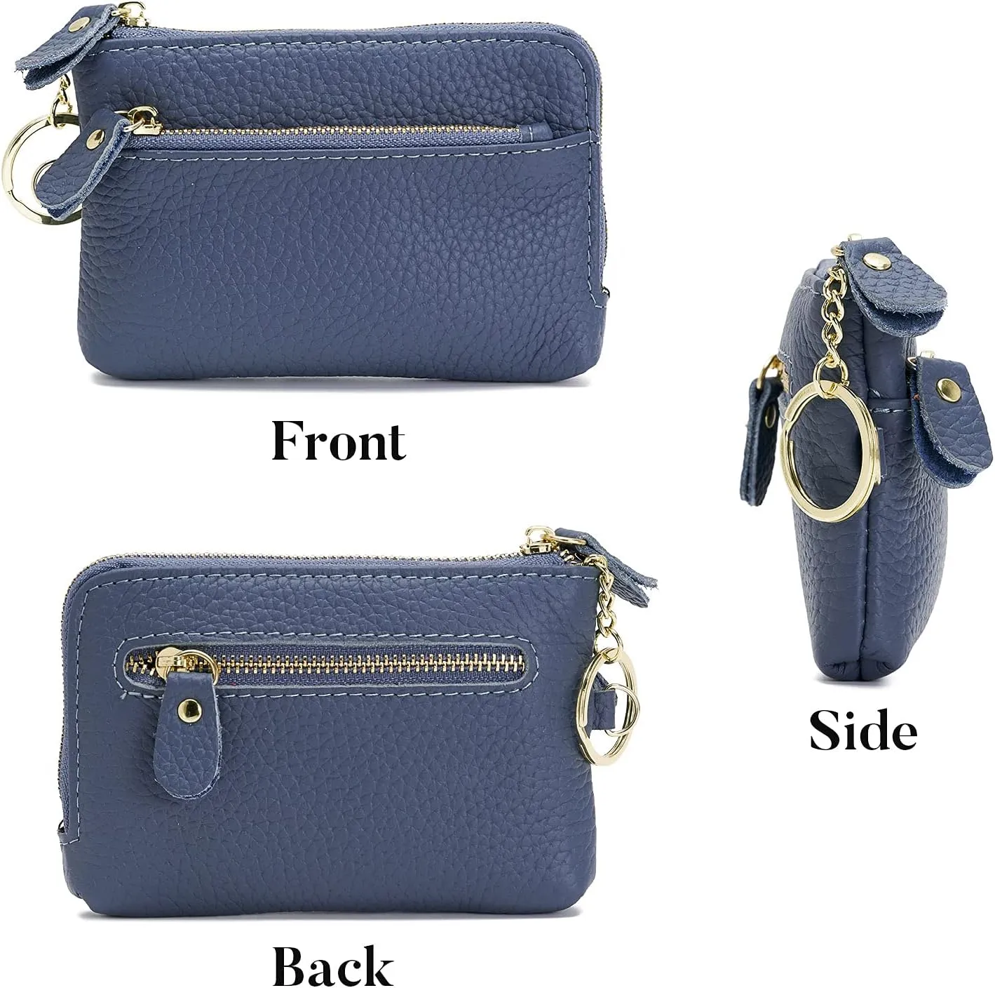 ZOOEASS Women Leather Coin Purse,Large Opening For Easy Access,With Wrist Strap(Navy)
