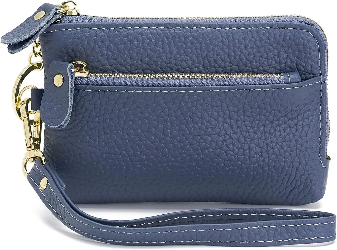 ZOOEASS Women Leather Coin Purse,Large Opening For Easy Access,With Wrist Strap(Navy)