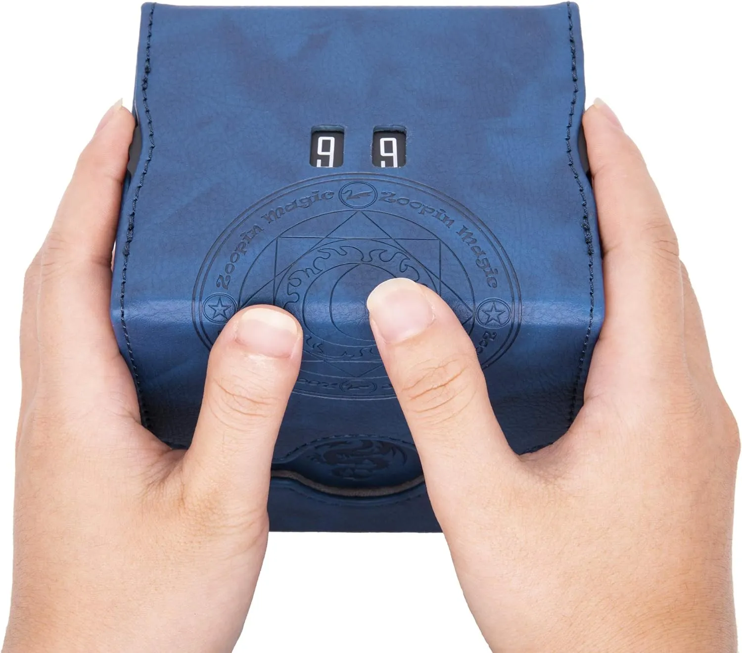 Zoopin Leather Deck Box with Built-in Spinning Life Counter, Blue for MTG,Yugioh,Pokeman,TES Legacy,Munchkins CCG Decks and Also Small Tokens or Dice- Hold 100 Sleeved Cards or 150 Naked Cards …