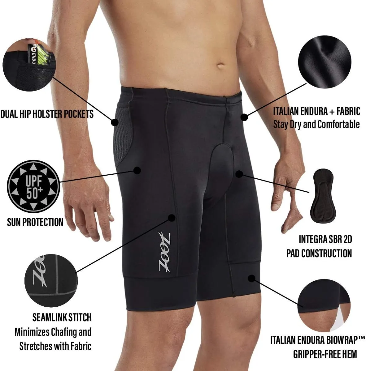 Zoot Men’s Core 7-Inch Tri Shorts, Quick Dry Performance Triathlon Shorts with Cycling Chamois Pad, Pockets & UPF 50  Fabric