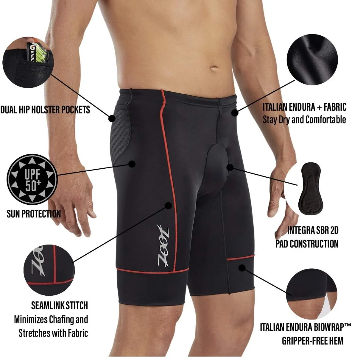 Zoot Men’s Core 7-Inch Tri Shorts, Quick Dry Performance Triathlon Shorts with Cycling Chamois Pad, Pockets & UPF 50  Fabric