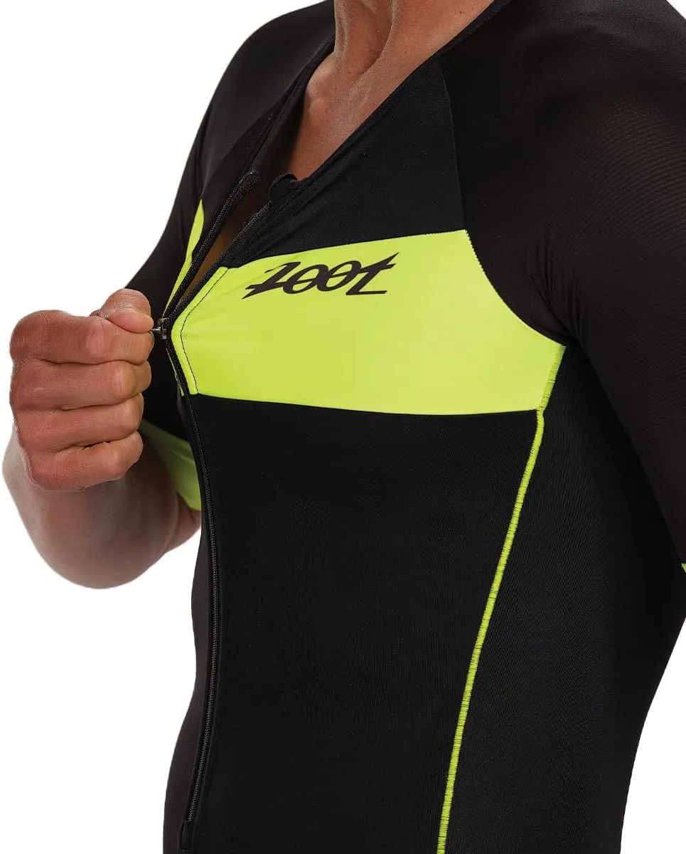 Zoot Men’s Core Tri Aero Racesuit, Short Sleeve Tri Suit, Swim Bike Run Chamois Pad, Pockets, UPF 50  Quick Dry Fabric