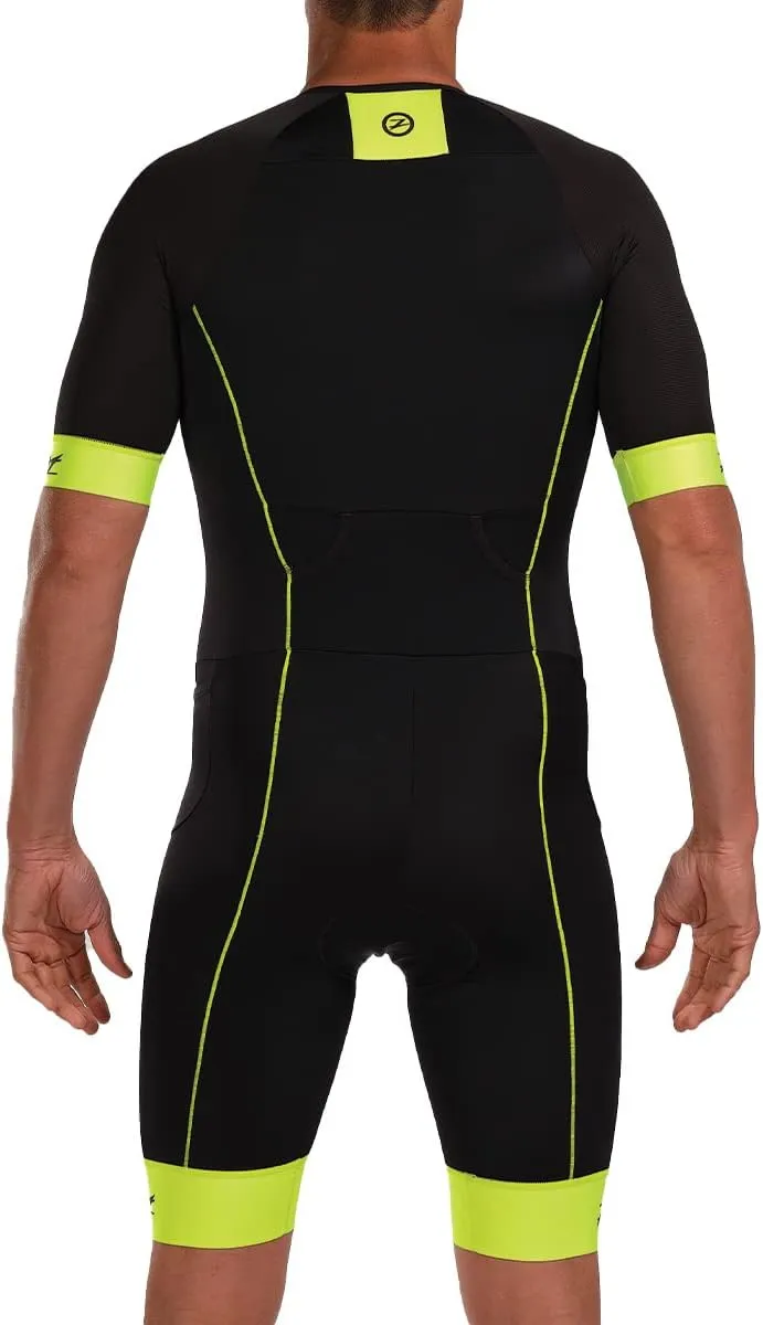 Zoot Men’s Core Tri Aero Racesuit, Short Sleeve Tri Suit, Swim Bike Run Chamois Pad, Pockets, UPF 50  Quick Dry Fabric