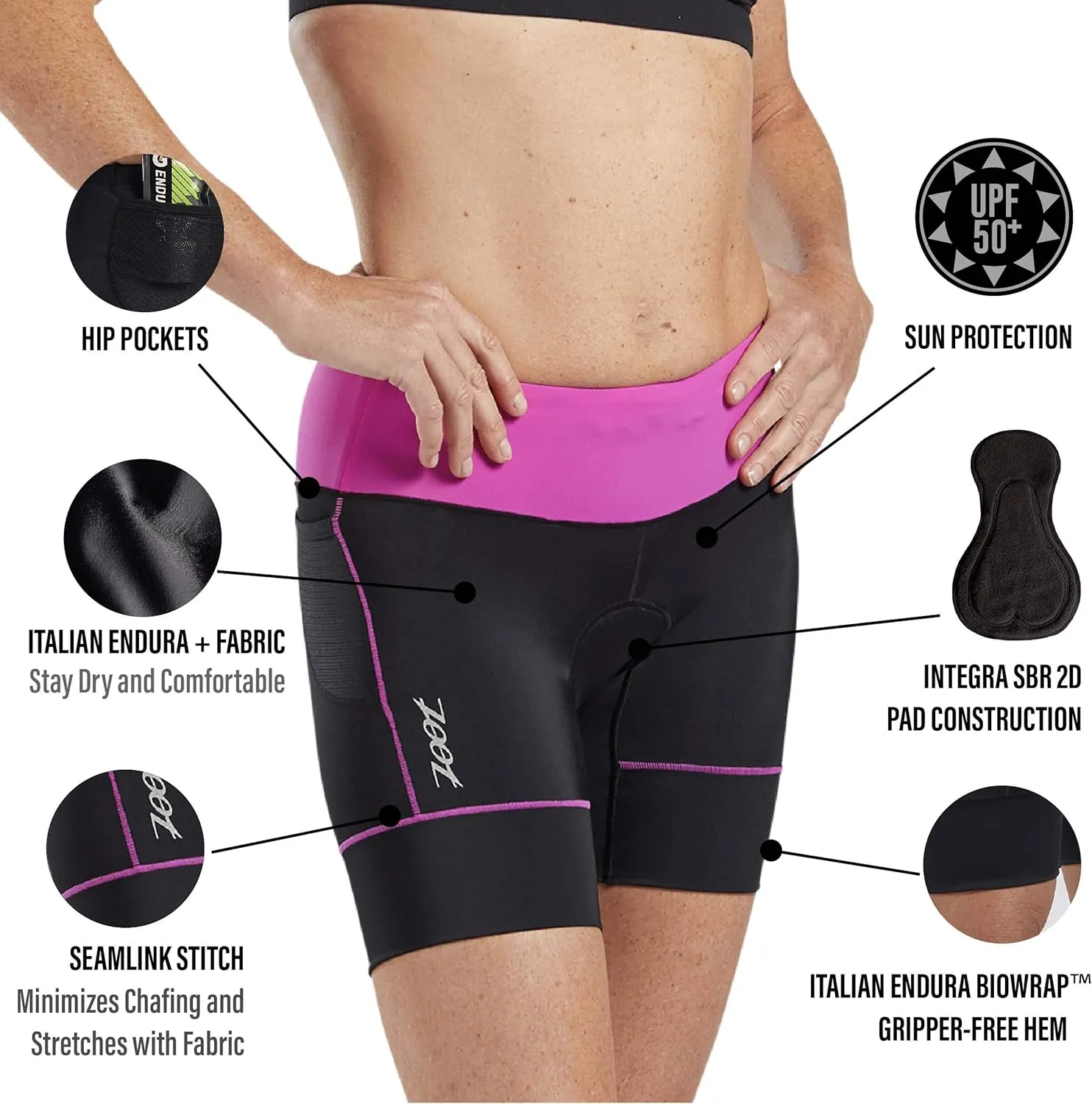Zoot Women’s Core 6-Inch Tri Shorts, Quick Dry Performance Triathlon Short with Cycling Chamois Pad, Pockets & UPF 50  Fabric