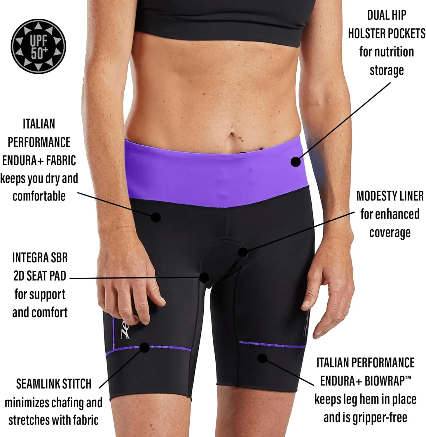Zoot Women’s Core 8-Inch Tri Shorts, Quick Dry Performance Triathlon Short with Cycling Chamois Pad, Pockets & UPF 50  Fabric