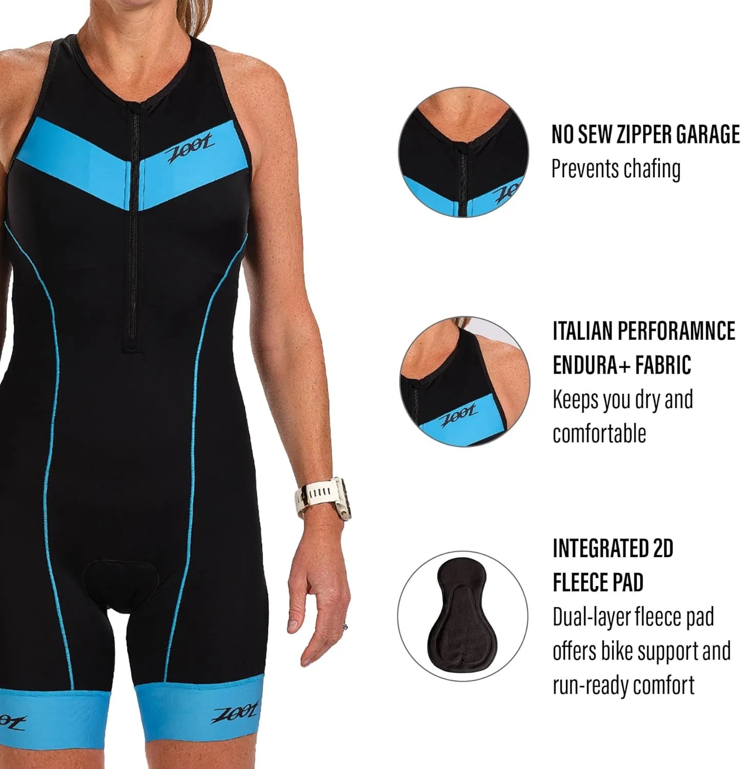 Zoot Women’s Core Aero Tri Racesuit, Sleeveless Triathlon Swim Bike Run Chamois Pad, Pockets, UPF 50  Quick Dry Fabric